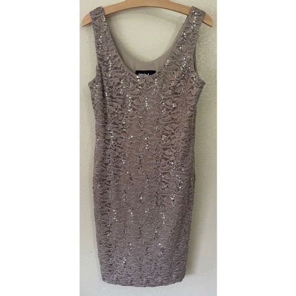 Ursula of Switzerland Lace Sequin Dress Jacket Set Taupe Formal Evening Size 10 - Picture 5 of 10